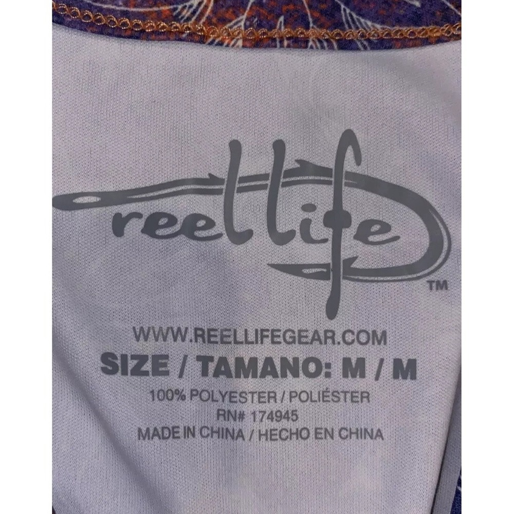 Reel Life Womens long sleeve Shirt Sz Medium Orange Purple Fishing Sun - Picture 3 of 5
